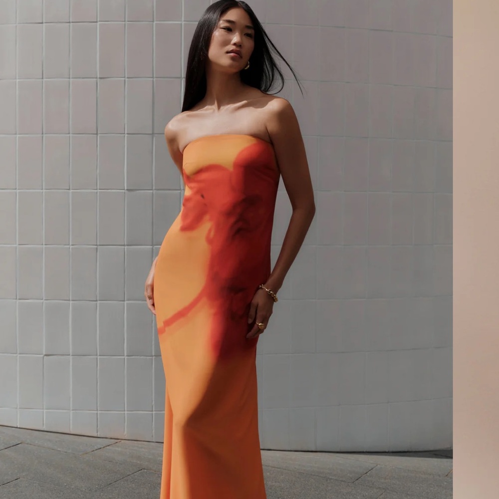 Meshki Strapless Orange and Red Dress Small